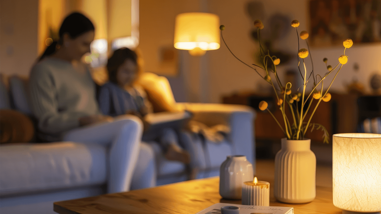 Mother and daughter in a warmly lit room