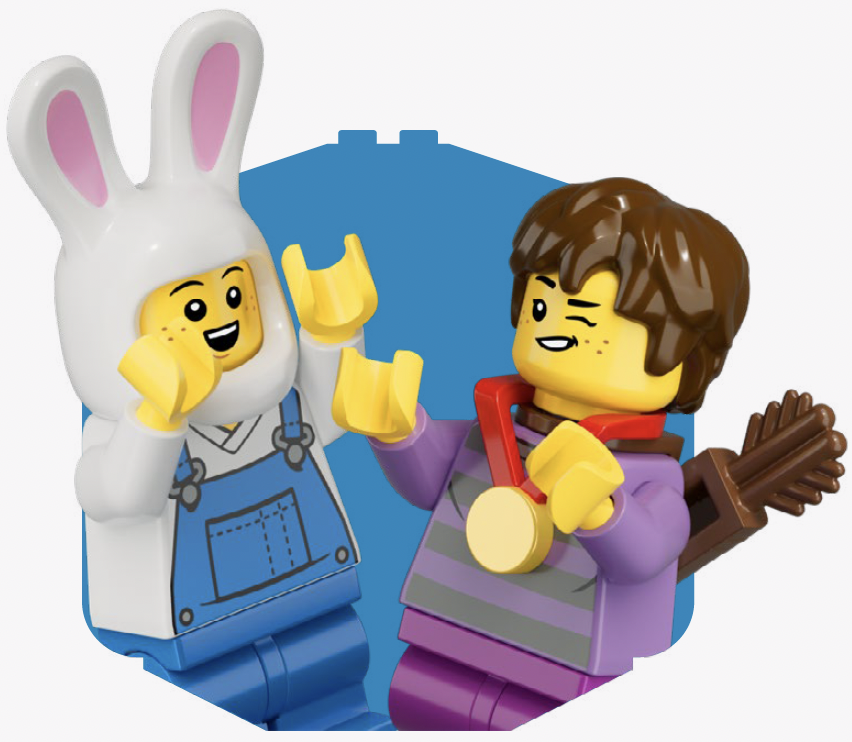 Two lego figures celebrating